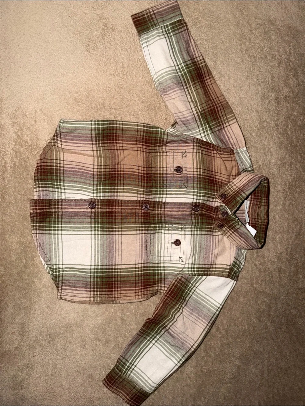 Children’s Place Plaid Button-Down Shirt in Green, Tan & White
